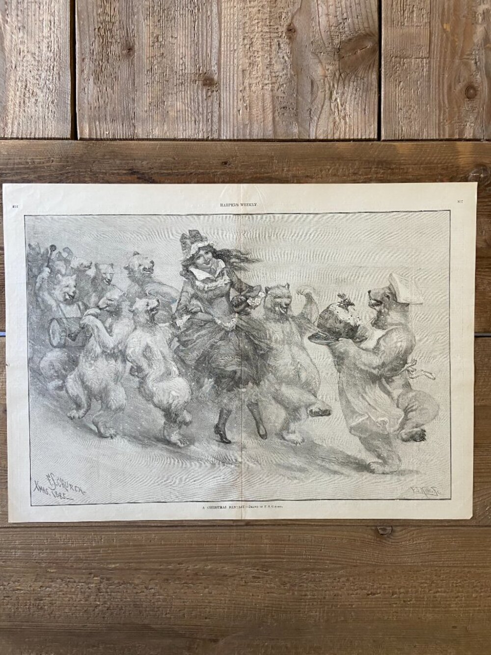 F.S. Church, Harpers Weekly, Woodcut Engraving, Christmas Fantasy